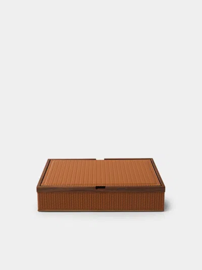 Pinetti Astrea Woven Leather And Walnut Small Storage Box In Multi