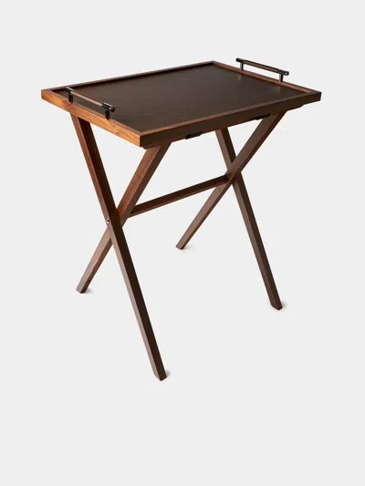 Pinetti Dedalo Leather And Walnut Tray Table In Multi