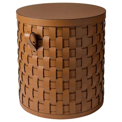 Pre-owned Pinetti Demetra Tan Round Small Basket With Lid In Brown