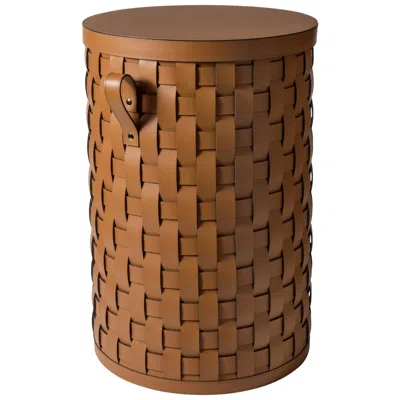 Pre-owned Pinetti Demetra Tan Round Tall Basket With Lid In Brown