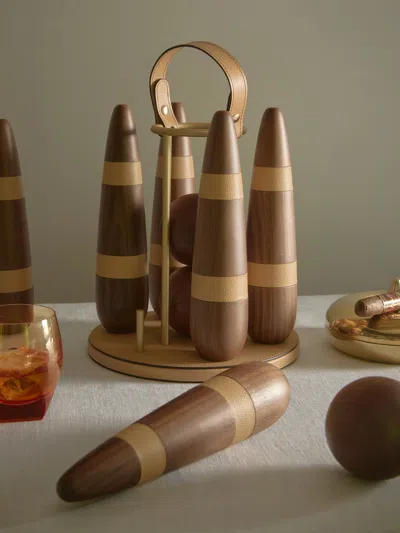 Pinetti Leather And Walnut Bowling Set