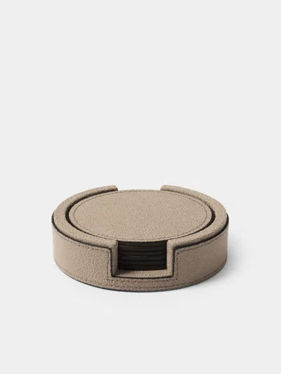 Pinetti Leather Round Coasters (set Of 6) In Brown