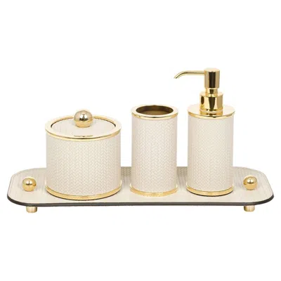 Pre-owned Pinetti Olimpia 4-piece Round Bathroom Gold/beige Leather Bathroom Set In Sand