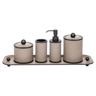 Pre-owned Pinetti Olimpia 5-piece Bathroom Burnished/beige Leather Bathroom Set In Brown