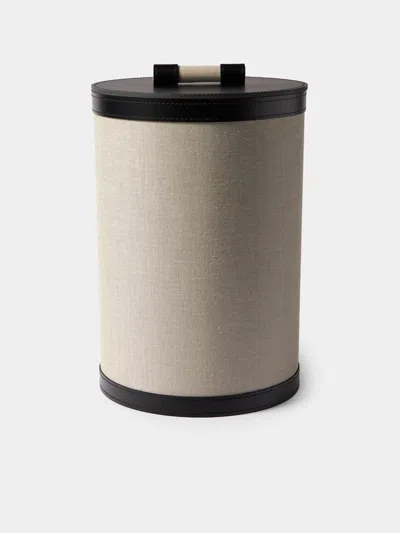 Pinetti Penelope Leather And Canvas Lidded Wastepaper Basket In Multi