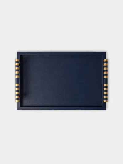 Pinetti Saturno Leather Tray (17.5in/45cm) In Blue