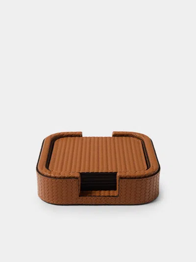 Pinetti Woven Leather Square Coasters (set Of 6) In Multi