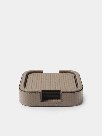 Pinetti Woven Leather Square Coasters (set Of 6) In Brown