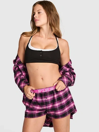 Pink 100% Cotton Favorite Flannel Boxy Pajama Shorts In Multi