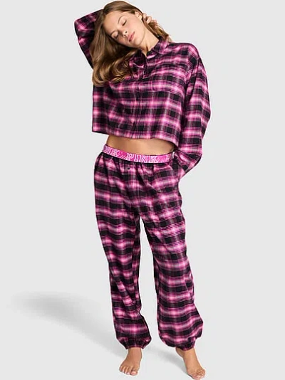 Pink 100% Cotton Favorite Flannel Jogger Pajama Pants In Multi