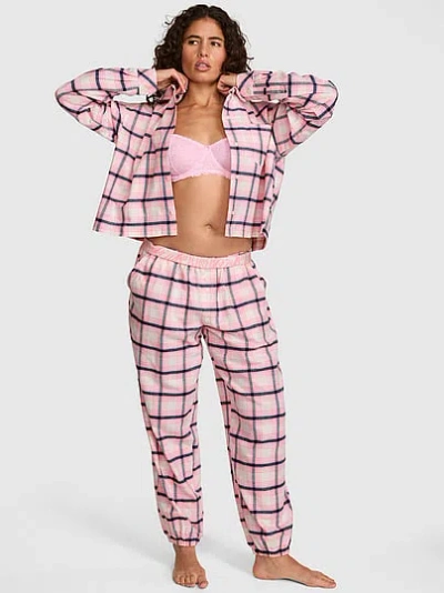 Pink 100% Cotton Favorite Flannel Jogger Pajama Pants In Multi
