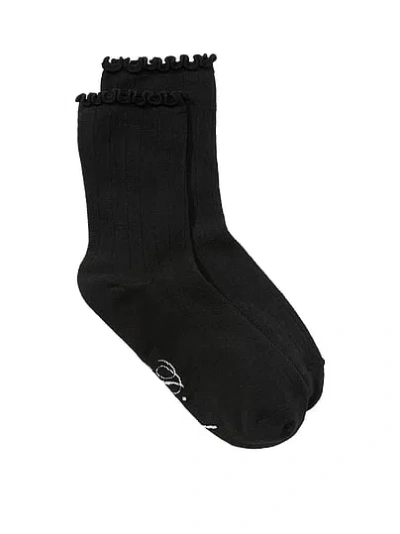 Pink 1-pack Pointelle Ruffle Socks In Black