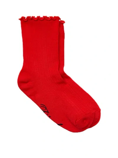 Pink 1-pack Pointelle Ruffle Socks In Red