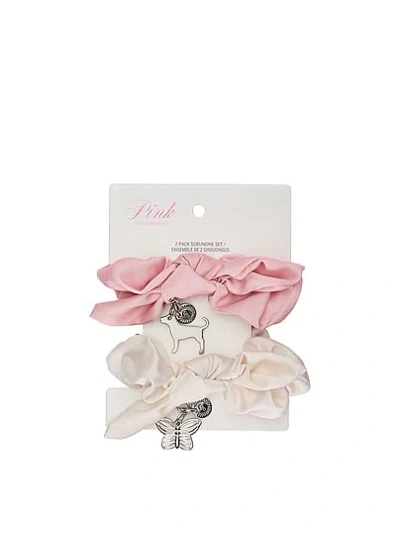 Pink 2-pack Charm Scrunchie Set In Animal Print