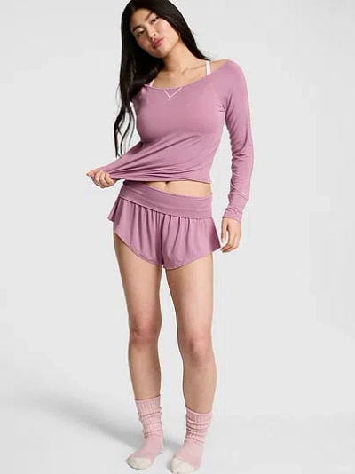 Pink 24/7 Lounge Modal Flutter Micro Shorts In Purple