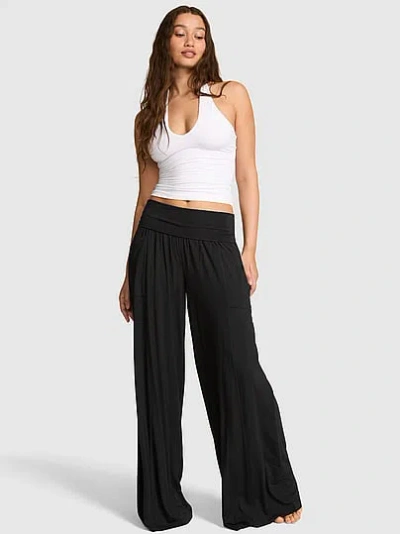 Pink 24/7 Lounge Modal Foldover Pants In Black