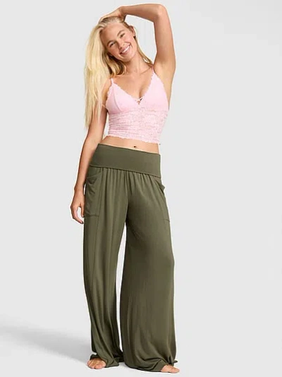 Pink 24/7 Lounge Modal Foldover Pants In Green