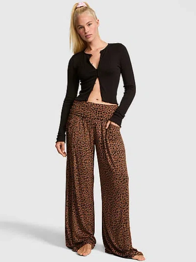 Pink 24/7 Lounge Modal Foldover Pants In Brown