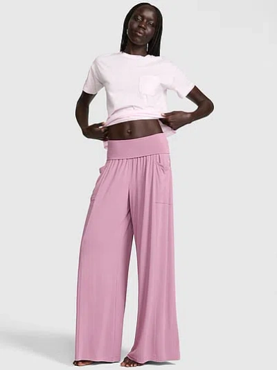 Pink 24/7 Lounge Modal Foldover Pants In Purple
