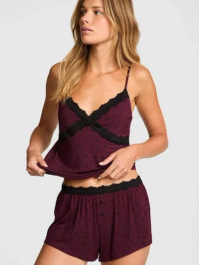 Pink 24/7 Lounge Modal Lace-trim Cami In Print