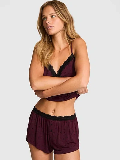 Pink 24/7 Lounge Modal Lace-trim Micro Shorts In Print