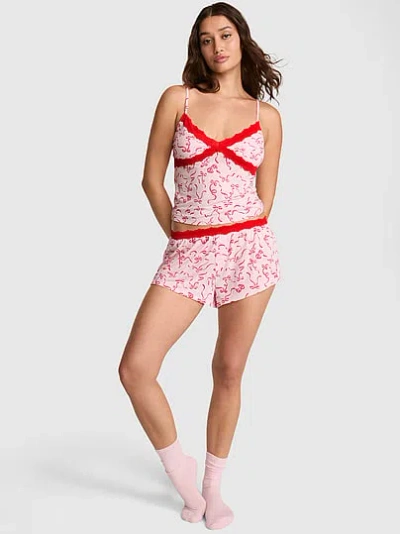 Pink 24/7 Lounge Modal Lace-trim Micro Shorts In
