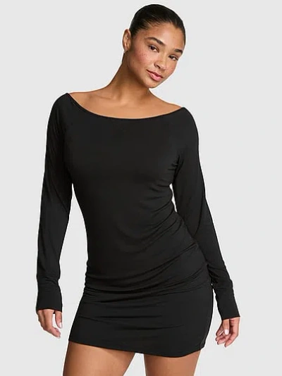 Pink 24/7 Lounge Modal Off-the-shoulder Dress In Black