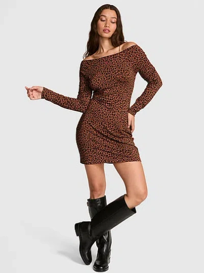Pink 24/7 Lounge Modal Off-the-shoulder Dress In Brown