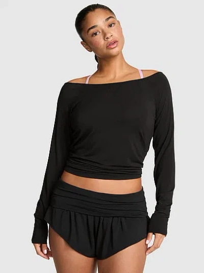 Pink 24/7 Lounge Modal Off-the-shoulder Top In Black