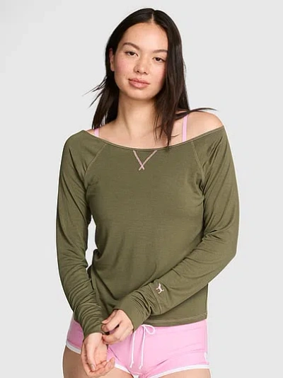 Pink 24/7 Lounge Modal Off-the-shoulder Top In Green