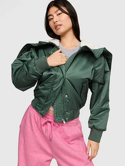 Pink 2-in-1 Faux-fur Nylon Bomber Jacket In Green