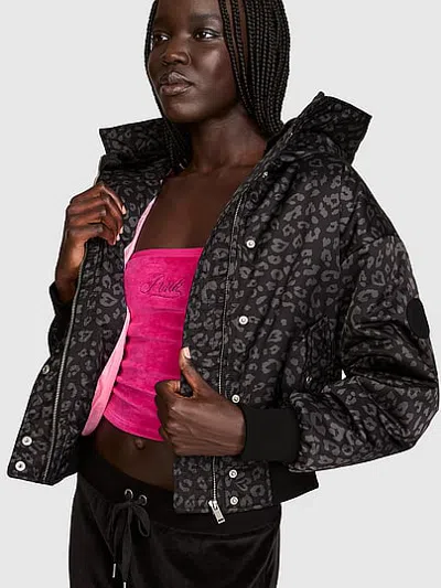 Pink 2-in-1 Faux-fur Nylon Bomber Jacket In Print