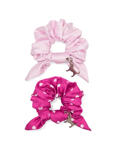 Pink 2-pack Charm Scrunchie Set In Animal Print