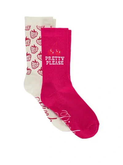 Pink 2-pack Crew Socks In Animal Print
