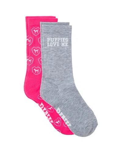 Pink 2-pack Crew Socks In Animal Print