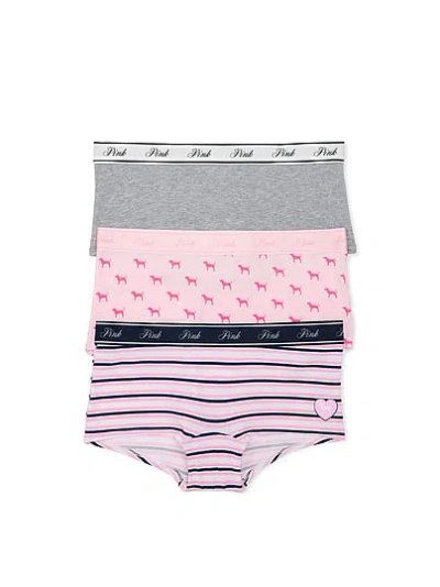 Pink 3-pack Logo Cotton Boyshort Panties In Print