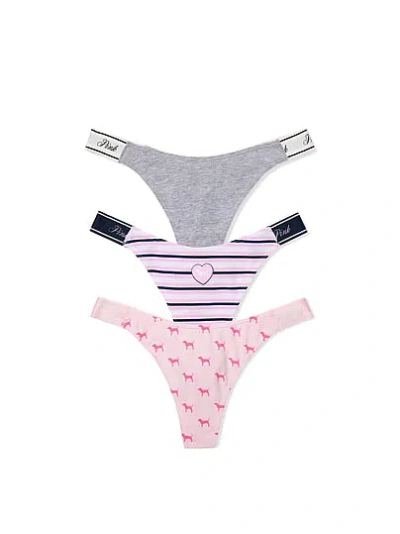 Pink 3-pack Logo Cotton High-leg Thong Panties In Multi