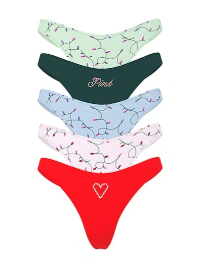 Pink 5-pack Cotton Thong Panties In Multi