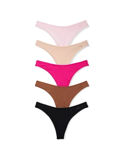Pink 5-pack Cotton Thong Panties In Multi
