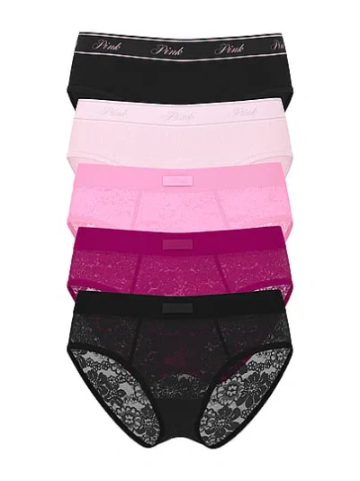 Pink 5-pack Lace Logo Hiphugger Panties In Multi