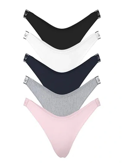 Pink 5-pack Logo Cotton High-leg Thong Panties In Multi