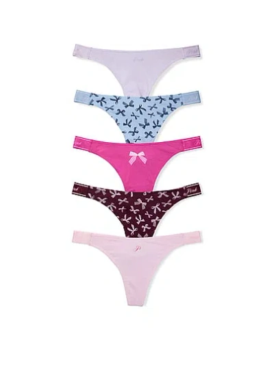 Pink 5-pack Logo Cotton High-leg Thong Panties In Multi