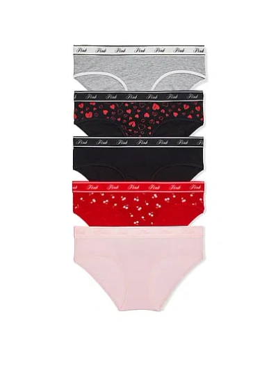 Pink 5-pack Logo Cotton Hiphugger Panties In Multi