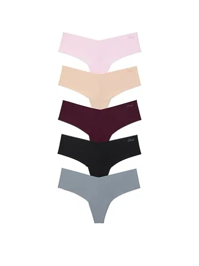 Pink 5-pack No-show Thong Panties In Multi