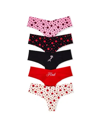 Pink 5-pack No-show Thong Panties In Multi