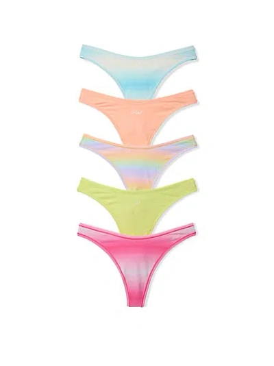 Pink 5-pack Cotton Thong Panties In Multi