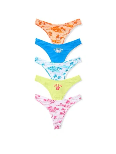 Pink 5-pack Cotton Thong Panties In Multi