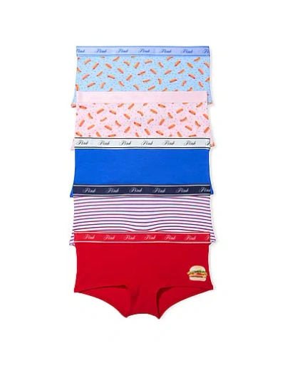 Pink 5-pack Logo Cotton Boyshort Panties In Multi