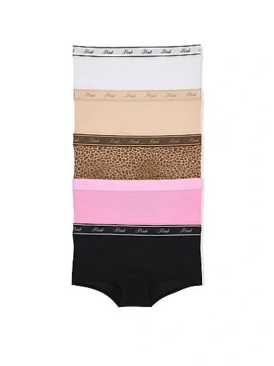 Pink 5-pack Logo Cotton Boyshort Panties In Animal Print