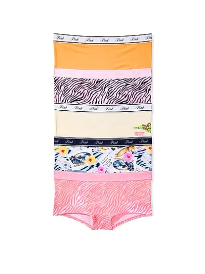 Pink 5-pack Logo Cotton Boyshort Panties In Pattern